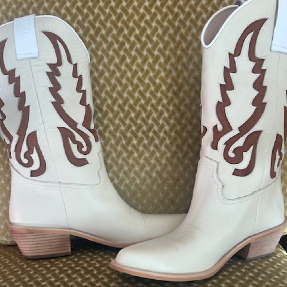 Free People Mutma Colorado Springs Ivory Leather Brown Suede Cowboy Boots - Picture 14 of 16